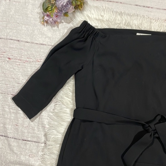 Aritzia Babaton Brightwell Black Tie Waist Off Shoulder Mini Dress - Picture 4 of 11